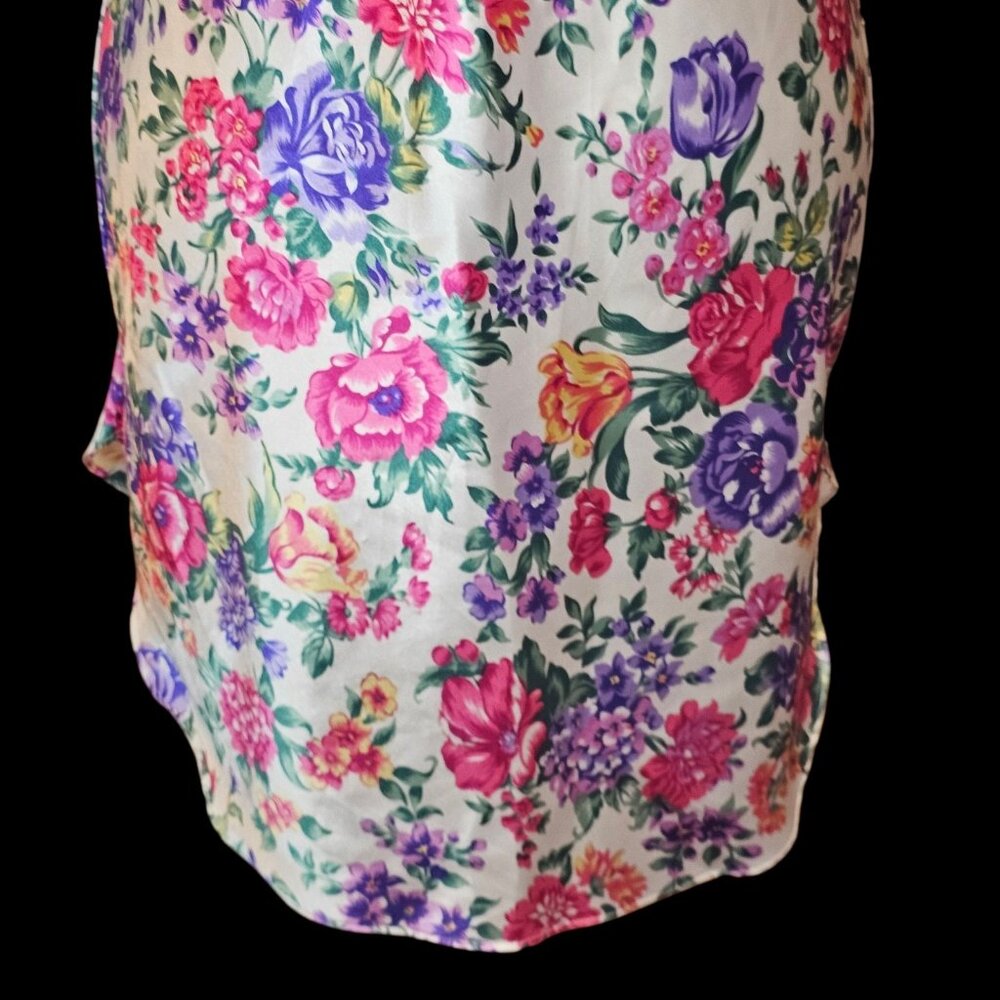 90s Satin White Floral Mini Slip Dress Pink Purple Size S Small Low Back Short - Picture 5 of 11